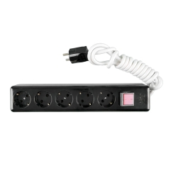 Разклонител шуко с ключ Н. Киров, 5 гнезда, кабел 2m, черен