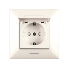 Единичен контакт шуко с капак и защита Arkedia Slim, бежов/крем