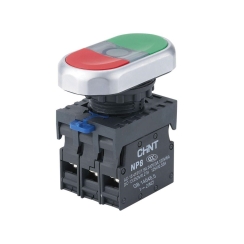 Двоен бутон пуск/стоп със зелена индикация Chint NP8-11SD, 110-220V, 1NO+1NC