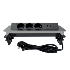 Мебелна кутия Commel Pop-Up, контакти 3х шуко, 2x USB A+C, кабел 2m, инокс