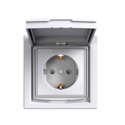 Контакт шуко с капак и защита Schneider Asfora, бял, IP44