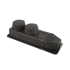 Гумиран разклонител Mutlusan, 2 гнезда с капаци, гумиран, черен, IP44