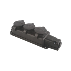 Гумиран разклонител Mutlusan, 3 гнезда с капаци, гумиран, черен, IP44