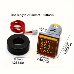LED комбиниран индикатор Tosun AD22-SAVF, V/A/Hz, жълт