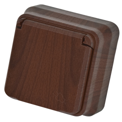 Единичен контакт шуко с капак Gunsan Fantasy Misya за открит монтаж, орех