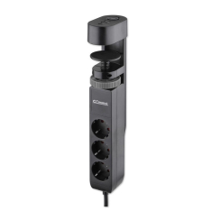 Разклонител за бюро със скоба Commel, с копче, 3x шуко + 3x USB A+C, черен