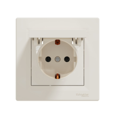 Контакт шуко с капак и защита Schneider Asfora, бежов/крем