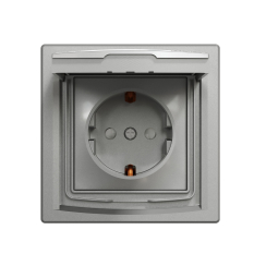 Контакт шуко с капак Schneider Asfora, сив/алуминий, IP44