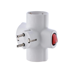 Трипосочен адаптор за контакт Мелоплам, 3 гнезда, с ключ, бял