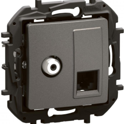 Розетка TV тип F конектор + RJ45 UTP cat.6 цвят Сив Niloe New Legrand