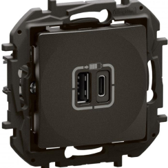 Розетка 2xUSB type A+C, Niloe New Legrand, 3A 15W, черен