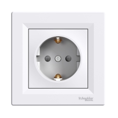 Единичен контакт шуко със защита Schneider Asfora, бял
