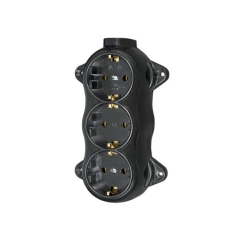 Троен контакт шуко Atra Ретро, черен