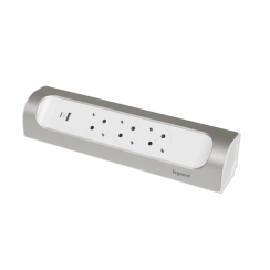 Разклонител за ъгъл Legrand, 3 гнезда шуко, USB, без кабел, бял/сив