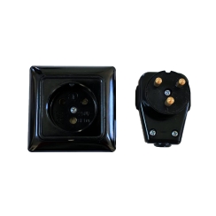 Усилен контакт и щепсел за печка/фурна, 25A, черен